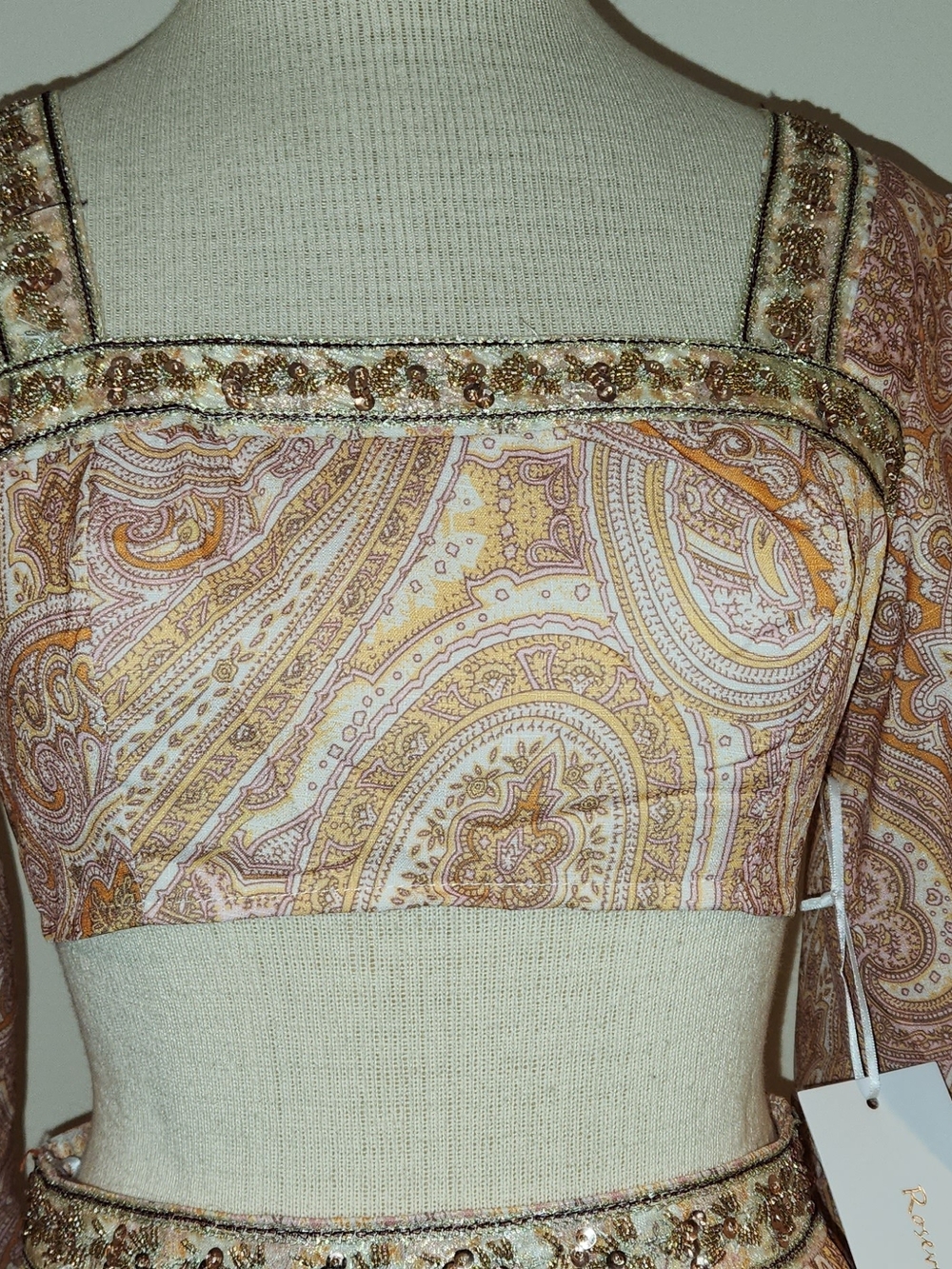 Paisley Long Sleeve Maxi Dress in Taupe and Cream - Picture 3 of 7